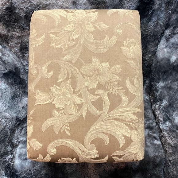 Upholstered Floral Accent foot stool in Tan with Gold/Copper colored Legs - Picture 12 of 16